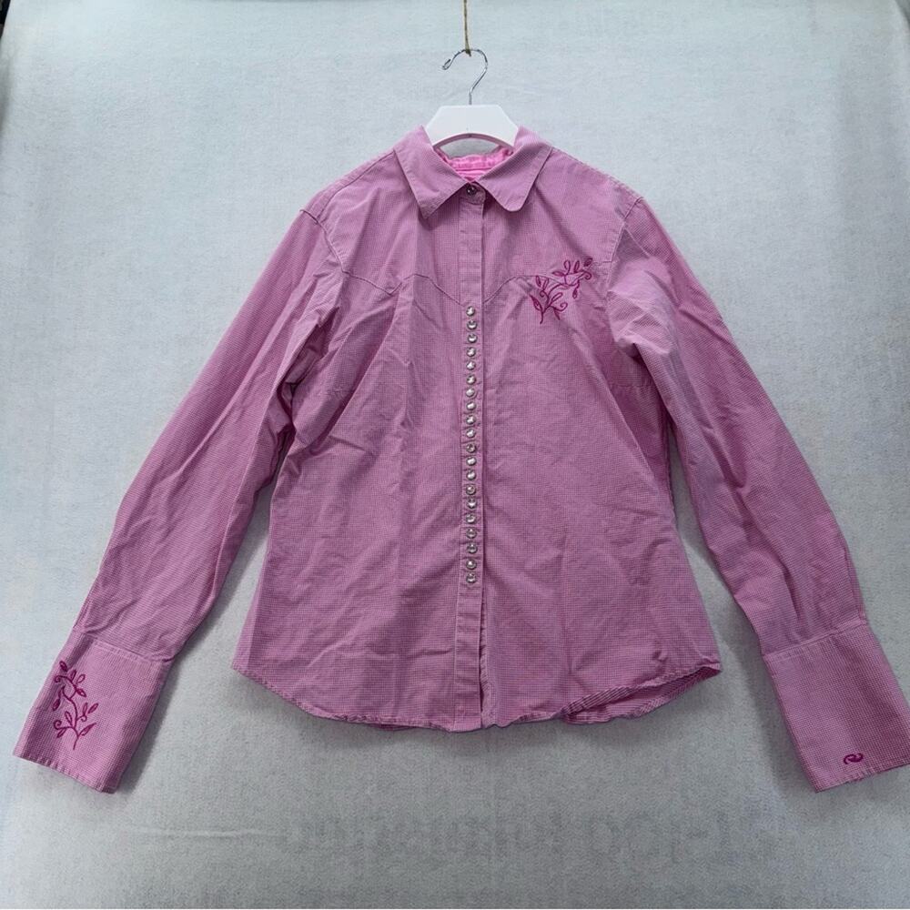 Roper Pink Button-Front Embroidered Western Blouse